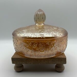 Vintage 1950s‎ Louisa Orange Iridescent Carnival Glass Lidded Candy Dish